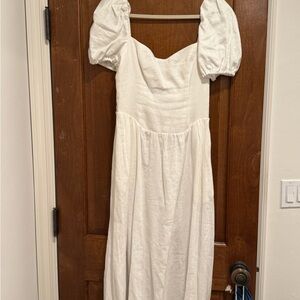 Reformation White Maxi Dress with Puff Sleeves